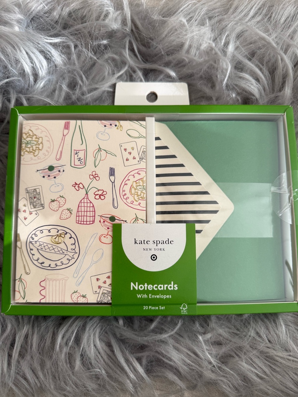 Kate Spade x Target Green Notecards and Illustrated Cards with Matching Envelope